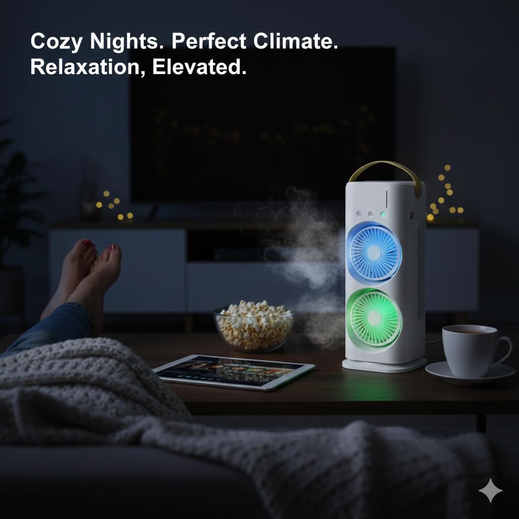3500 mAH 10W Double Ended Spray Fan with 3 Level Cool Mist Feature USB Rechargeable Oscillating fan 280 Ml Ice & Water Filling Tank 5V Mini Cooler with Remote and Button Control