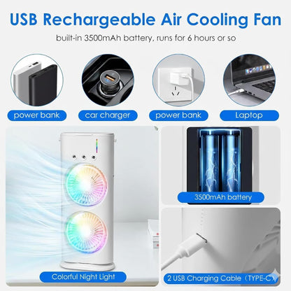 3500 mAH 10W Double Ended Spray Fan with 3 Level Cool Mist Feature USB Rechargeable Oscillating fan 280 Ml Ice & Water Filling Tank 5V Mini Cooler with Remote and Button Control