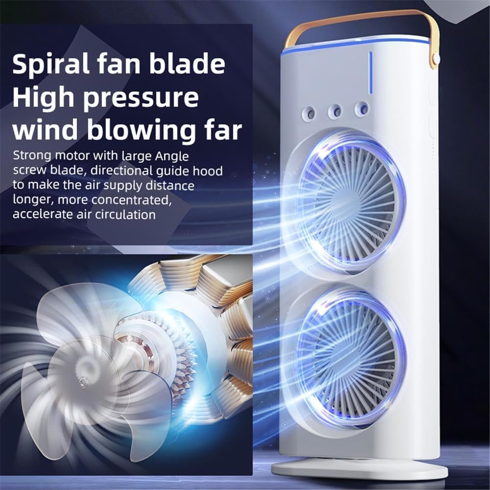 3500 mAH 10W Double Ended Spray Fan with 3 Level Cool Mist Feature USB Rechargeable Oscillating fan 280 Ml Ice & Water Filling Tank 5V Mini Cooler with Remote and Button Control