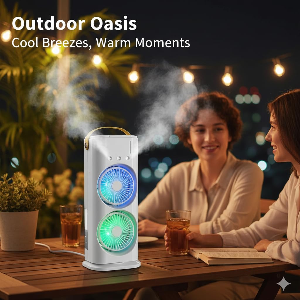 3500 mAH 10W Double Ended Spray Fan with 3 Level Cool Mist Feature USB Rechargeable Oscillating fan 280 Ml Ice & Water Filling Tank 5V Mini Cooler with Remote and Button Control