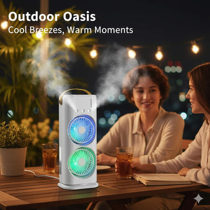 3500 mAH 10W Double Ended Spray Fan with 3 Level Cool Mist Feature USB Rechargeable Oscillating fan 280 Ml Ice & Water Filling Tank 5V Mini Cooler with Remote and Button Control