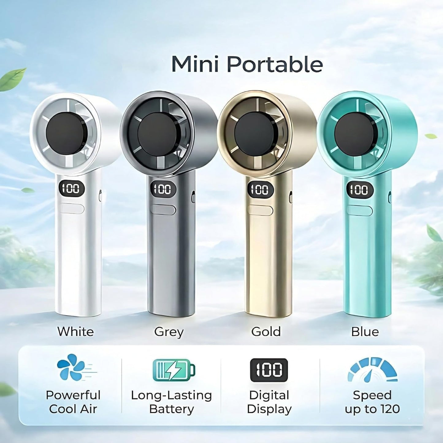 MERPHIN Rechargeable Mini Handheld Fan with LED Display & Type-C Charging