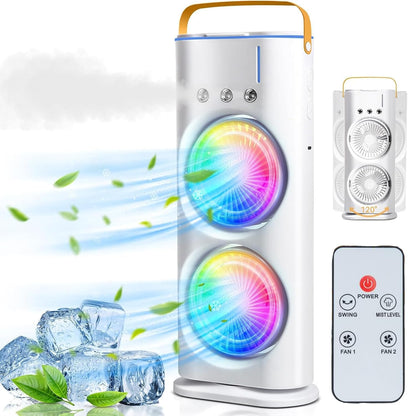 3500 mAH 10W Double Ended Spray Fan with 3 Level Cool Mist Feature USB Rechargeable Oscillating fan 280 Ml Ice & Water Filling Tank 5V Mini Cooler with Remote and Button Control
