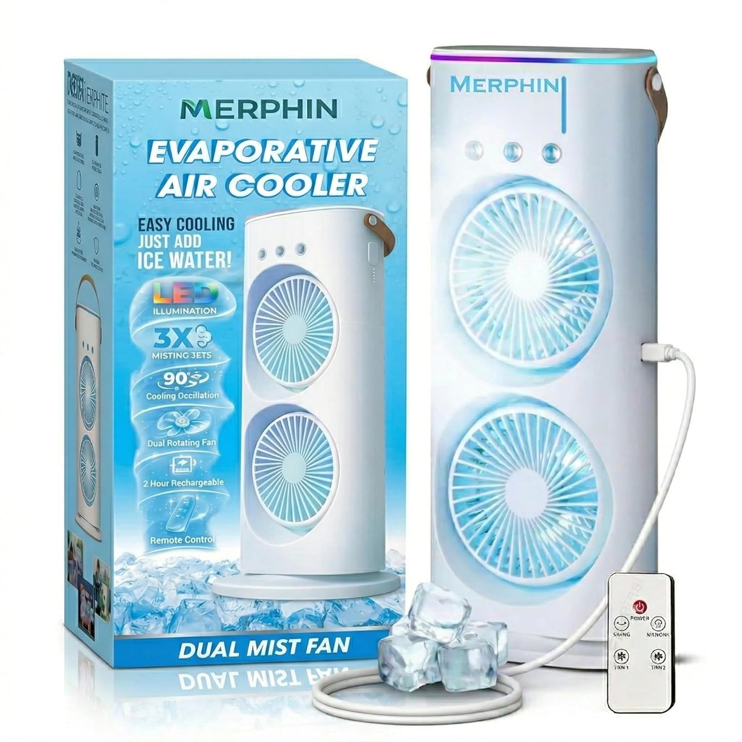 3500 mAH 10W Double Ended Spray Fan with 3 Level Cool Mist Feature USB Rechargeable Oscillating fan 280 Ml Ice & Water Filling Tank 5V Mini Cooler with Remote and Button Control